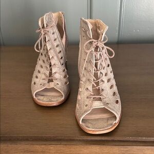 Paul Green Beige Lace-Up Peep Toe Boots